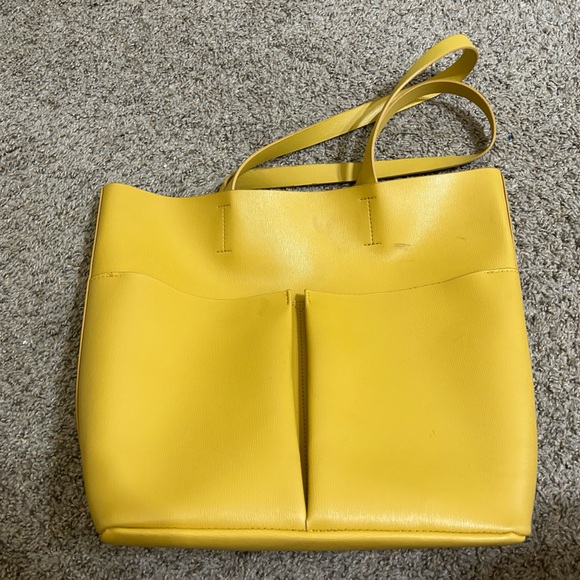 Neiman Marcus Handbags - Neiman Marcus Mustard Yellow VEGAN Faux Leather Shopper Tote Bag Shoulder Pocket